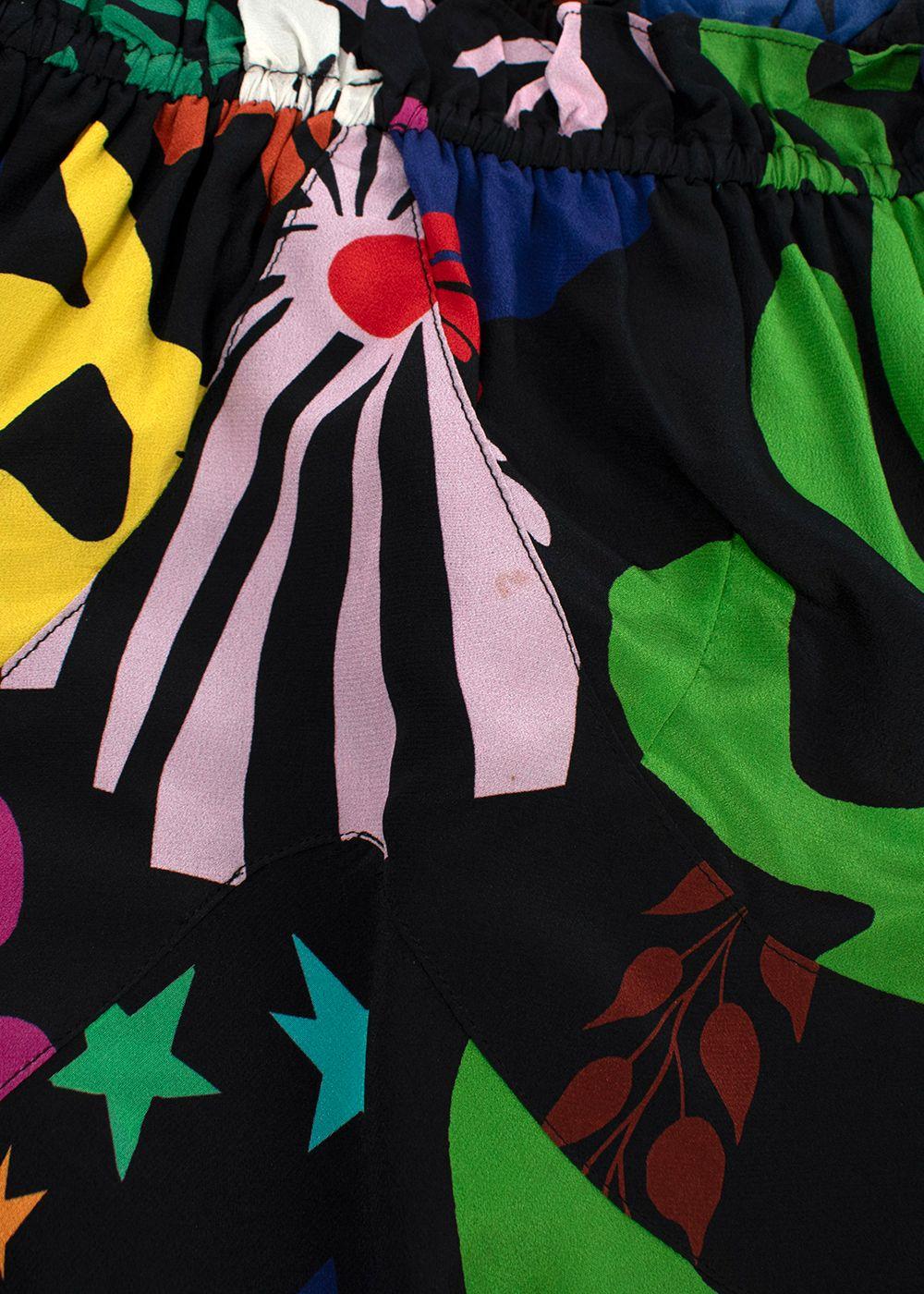 Rixo Black Multicolour Pattern Silk Bardot Maxi Dress