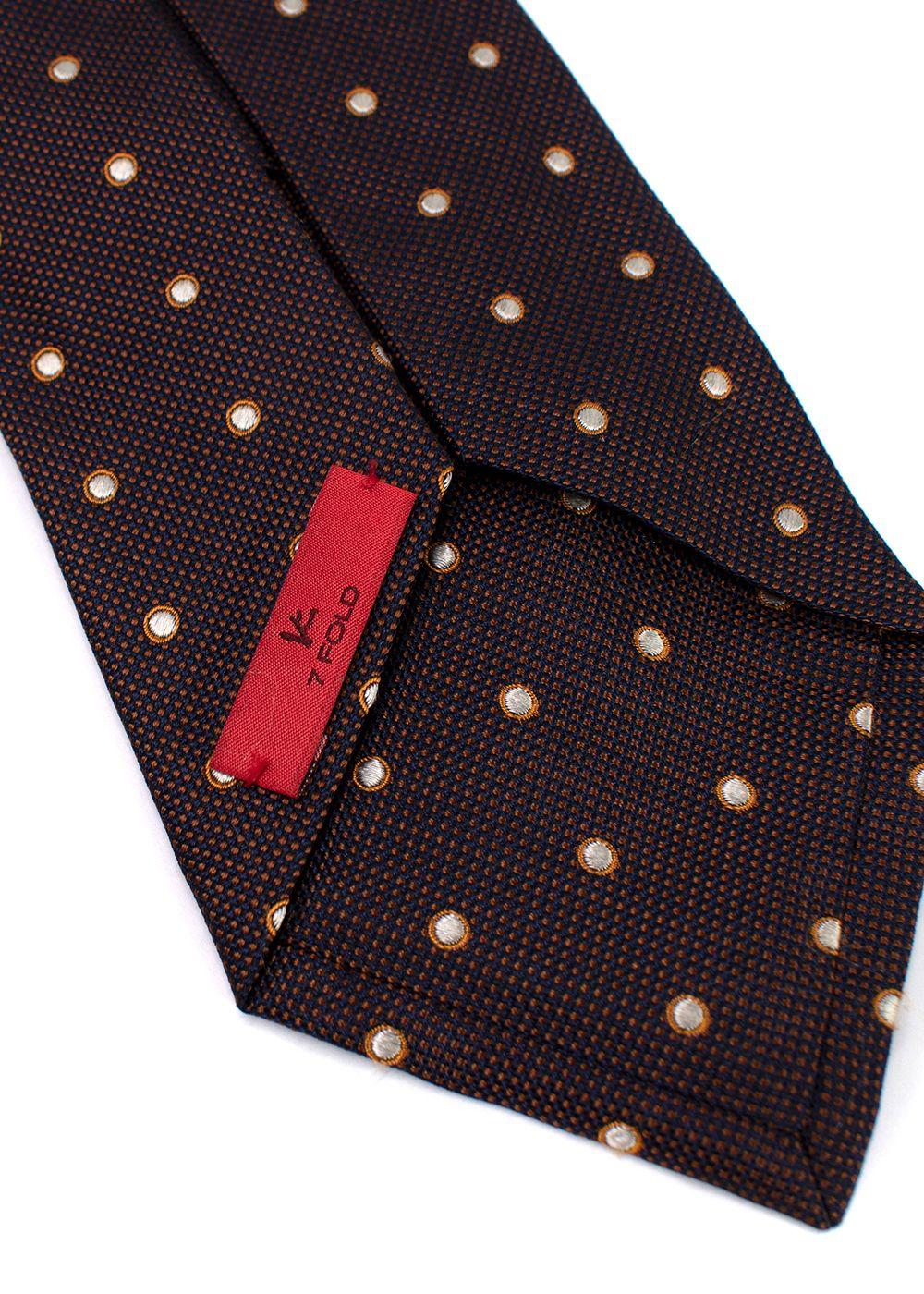 Isaia Navy and Brown Spotted Silk Tie