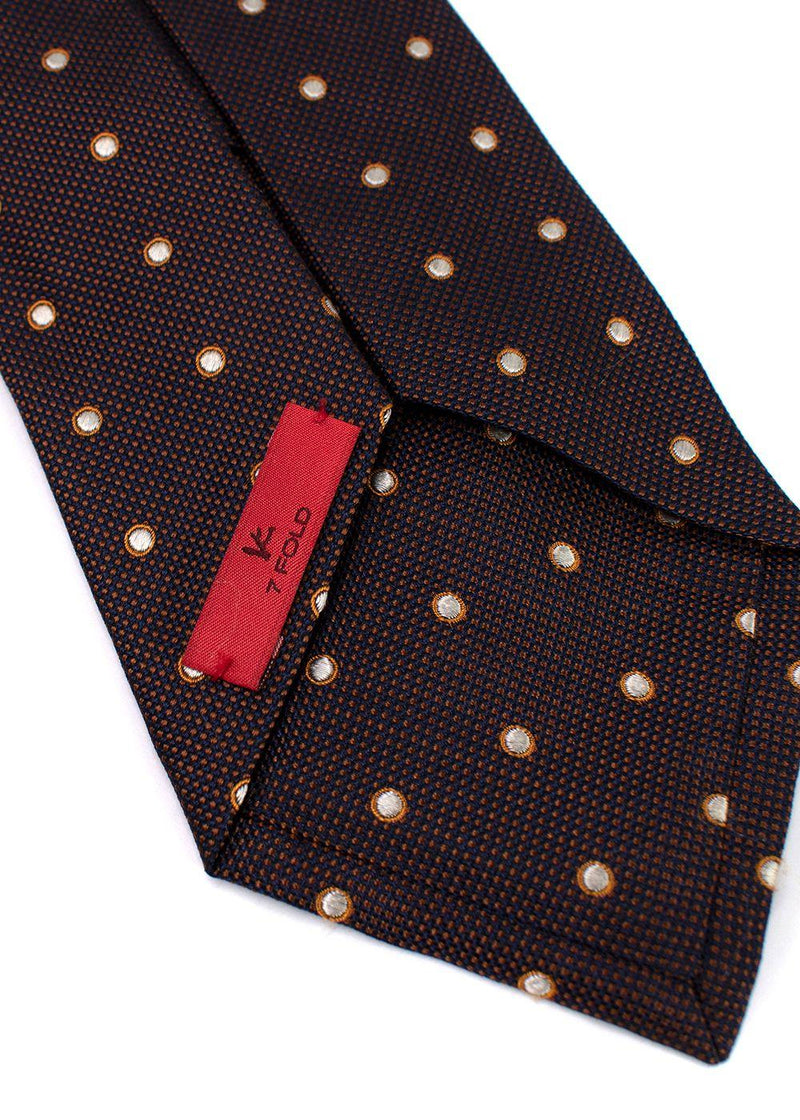 Isaia Navy and Brown Spotted Silk Tie