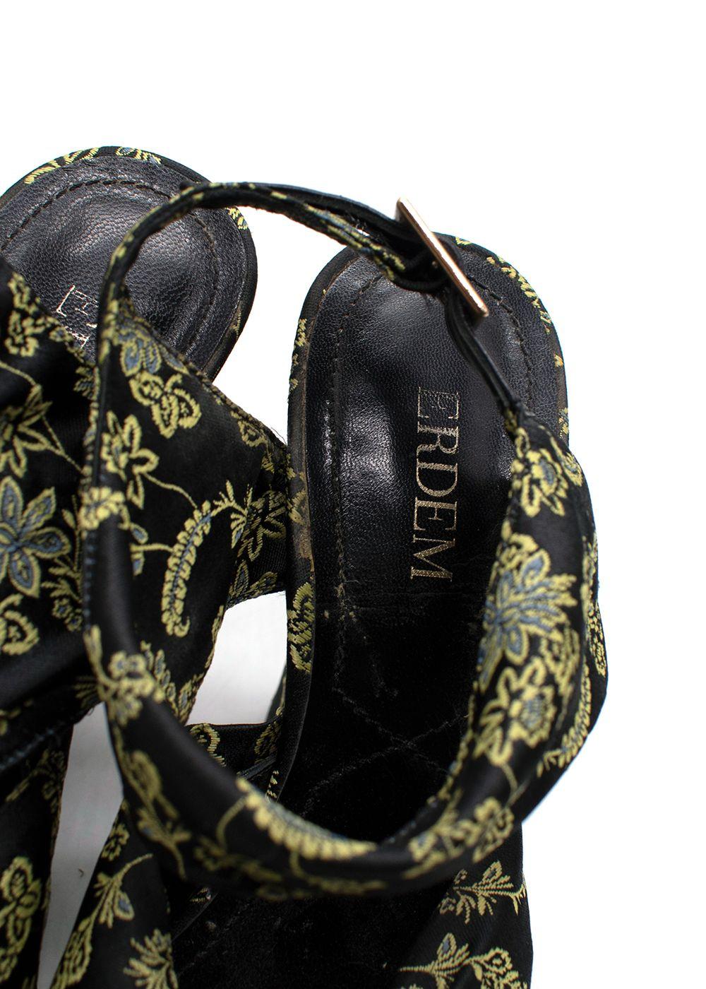 Erdem Black and Green Brocade Platform Sandals