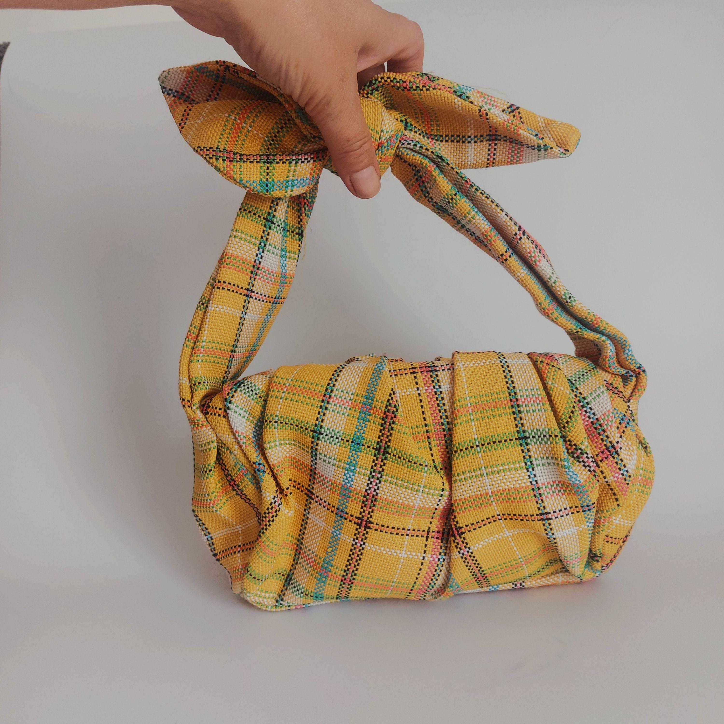 Yellow Nane Knotted Plaid Barrel Bag