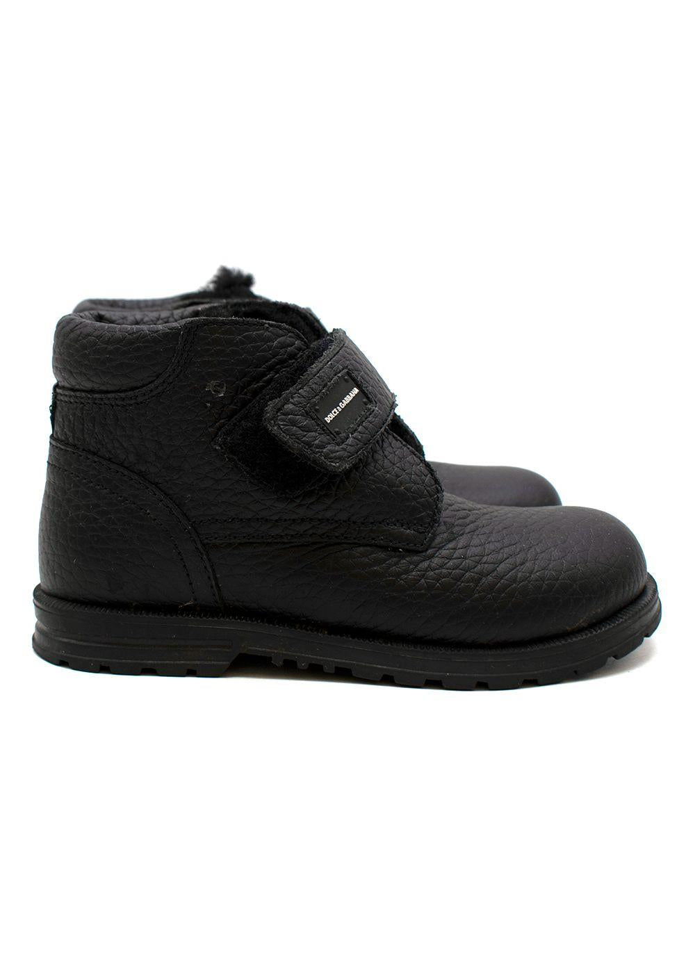 Black leather velcro strap boots