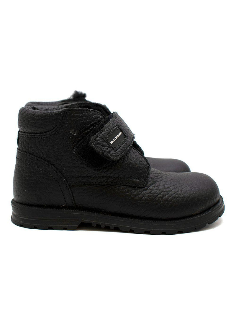 Black leather velcro strap boots
