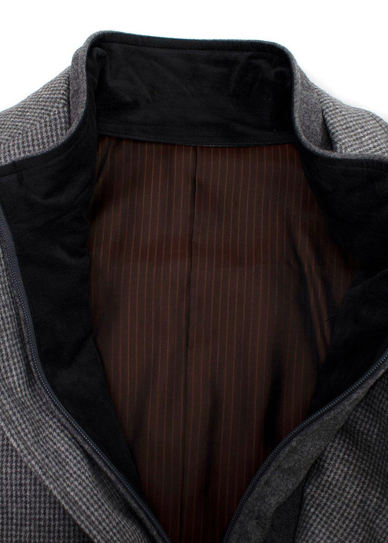 Pal Zileri Grey Houndstooth Single Breasted Wool Scooter Jacket