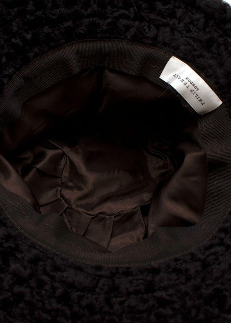Curly Shearling Leather Trimmed Hat