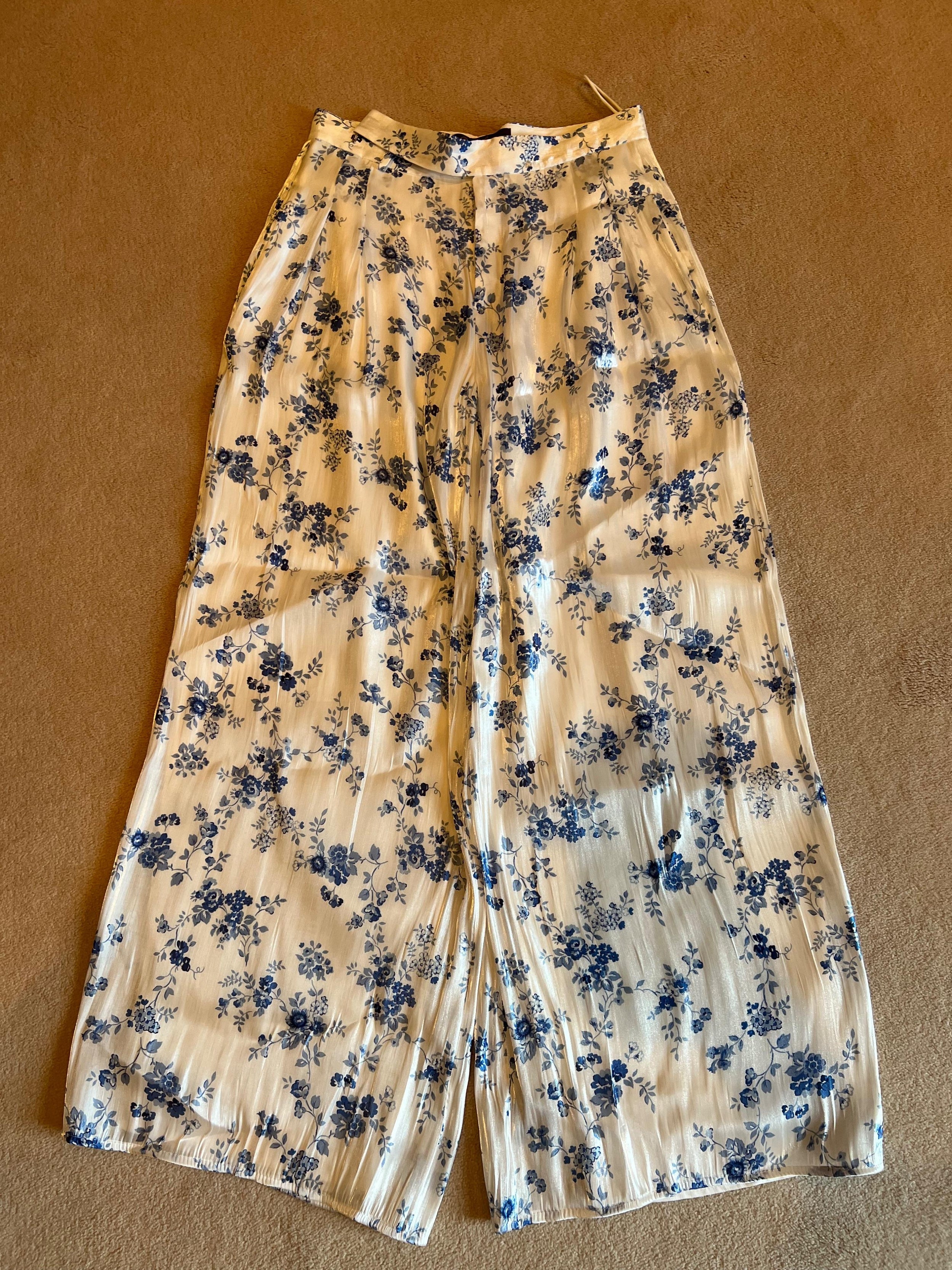 Ralph Lauren Purple Label Floral Wide Leg Silk Trousers