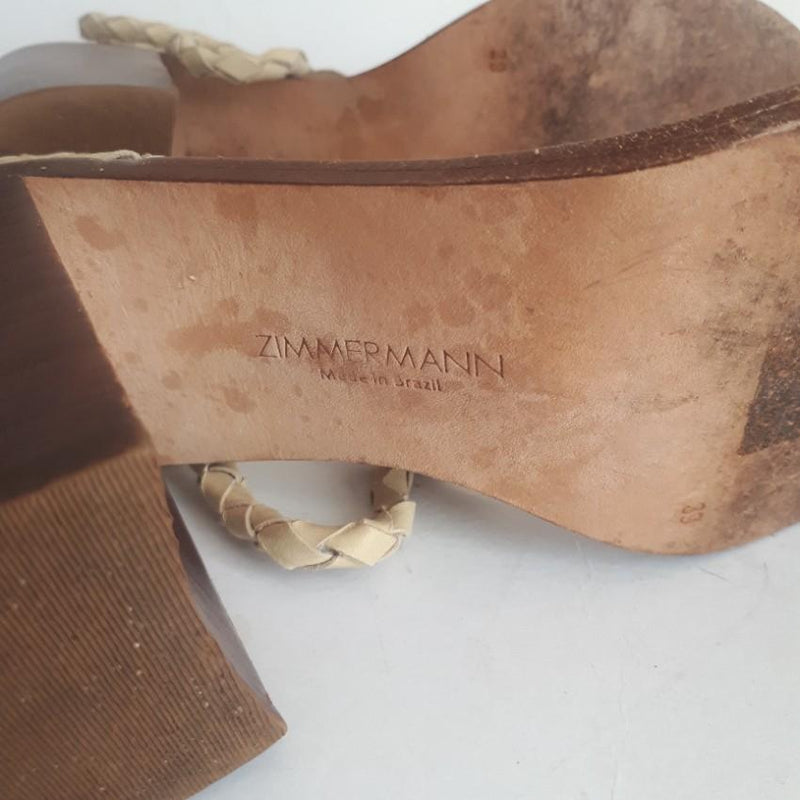 Zimmermann Woven Leather Beige Tie Heel Link Sandals