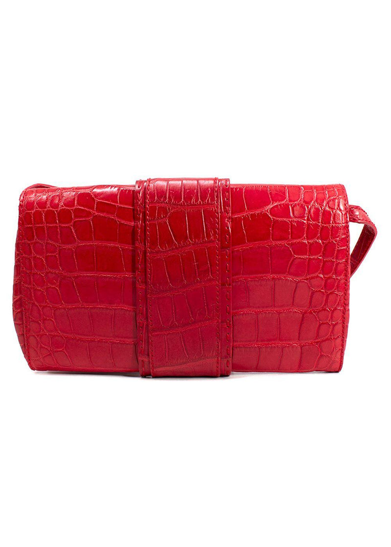 Giorgio Armani Red Crocodile Embossed Buckle Shoulder Bag