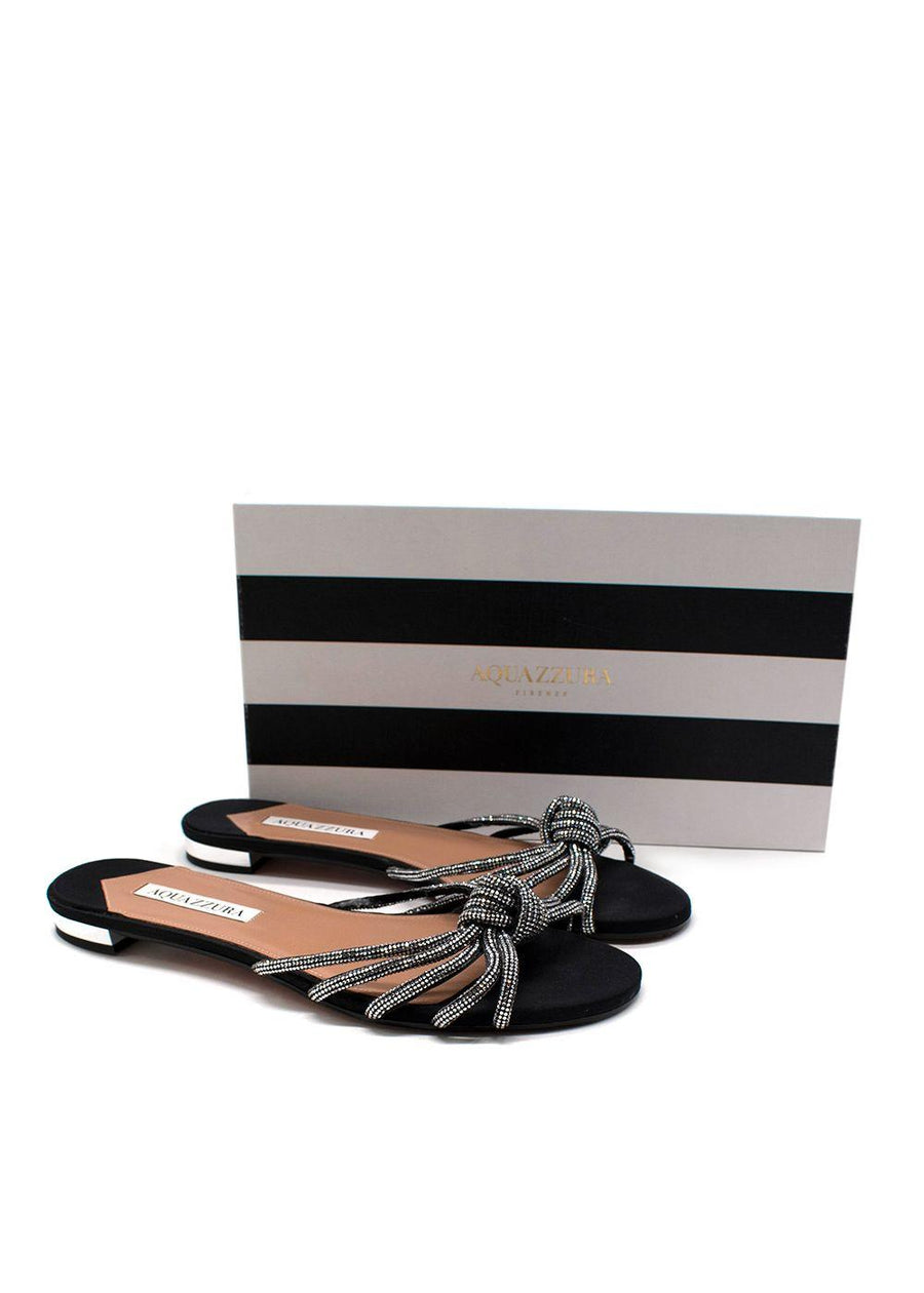 Aquazzura Black Crystal Flat Slides