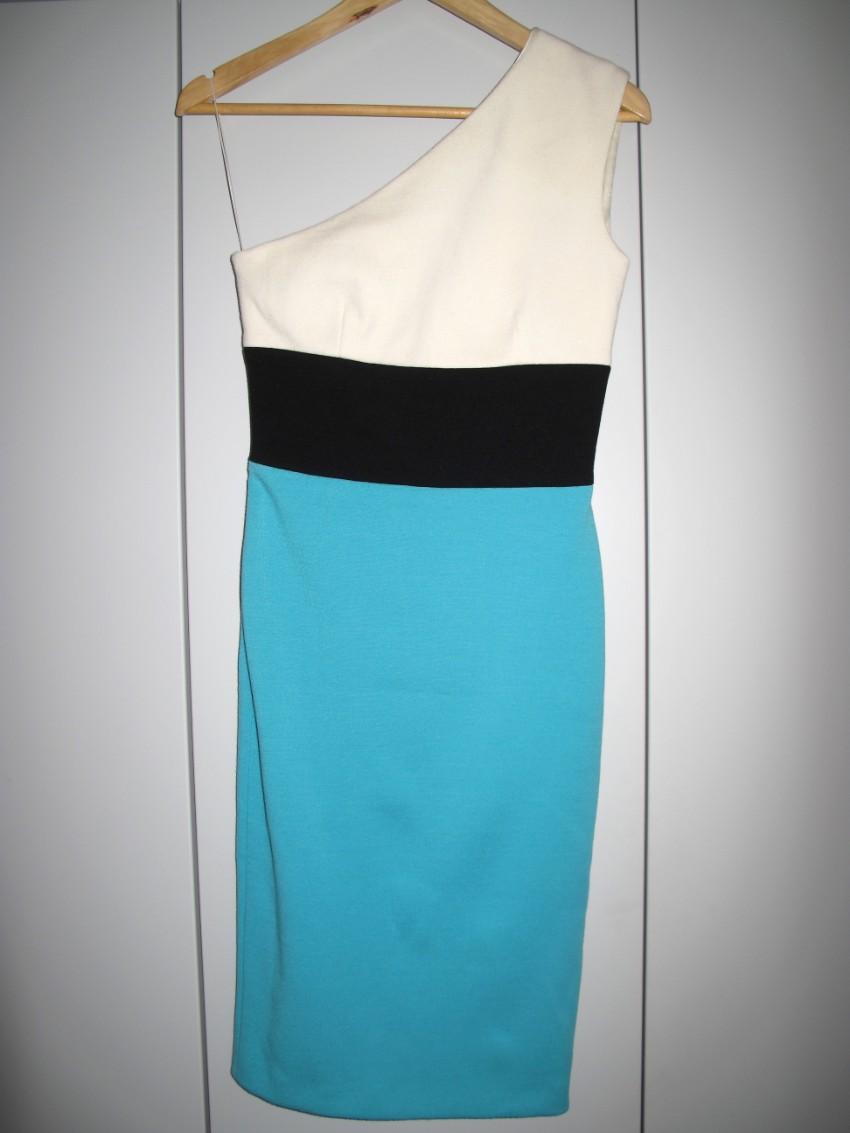 Fausto Puglisi Wool & Silk Blend Colour Block One Shoulder Dress