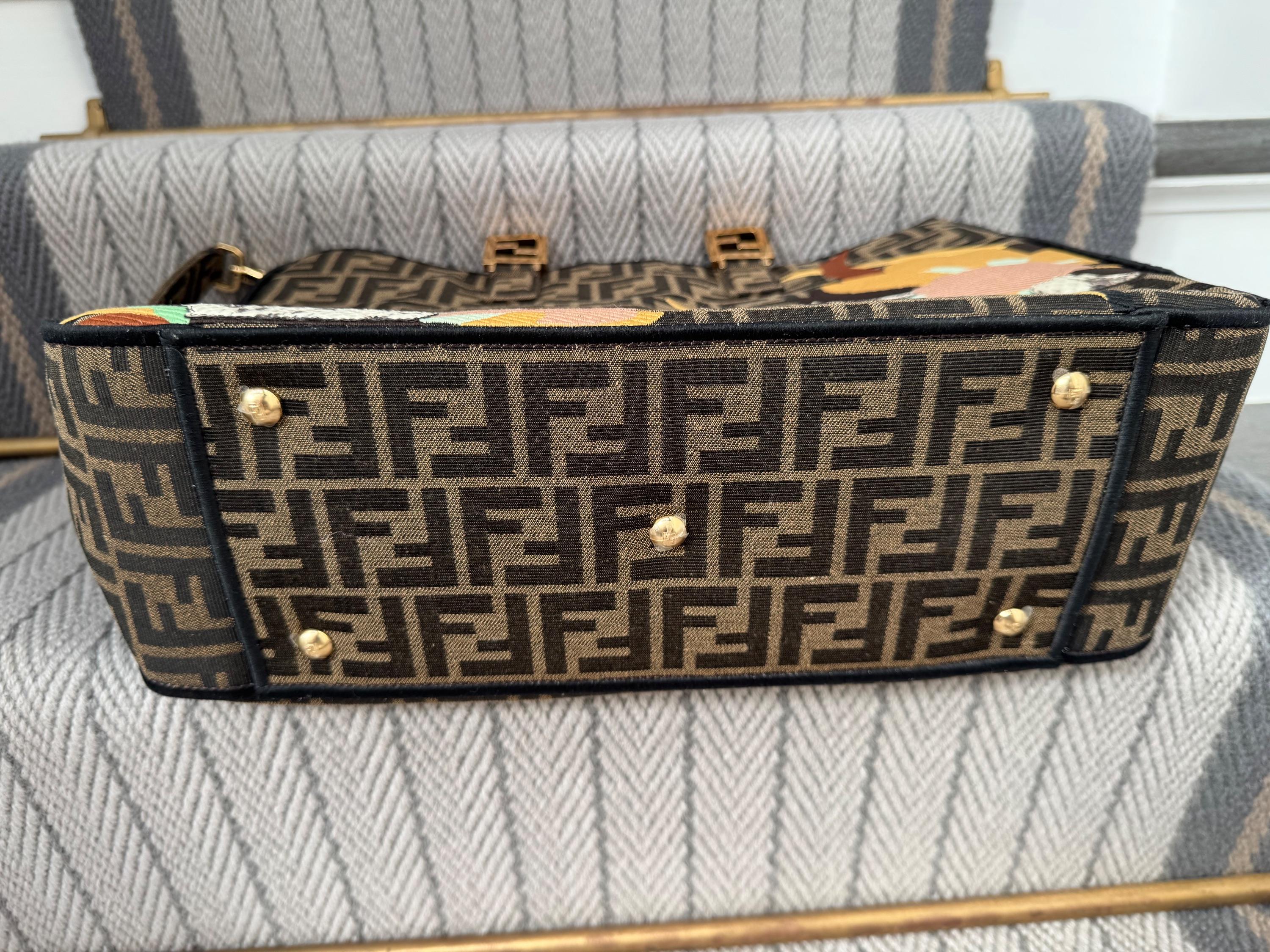 Fendi Exotic Flower Coated Canvas Shoulder Tote
