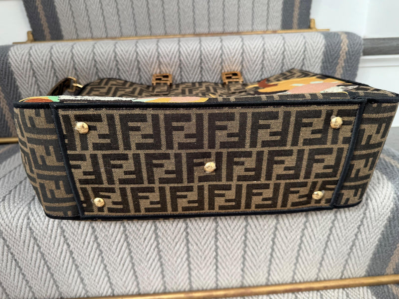 Fendi Exotic Flower Coated Canvas Shoulder Tote