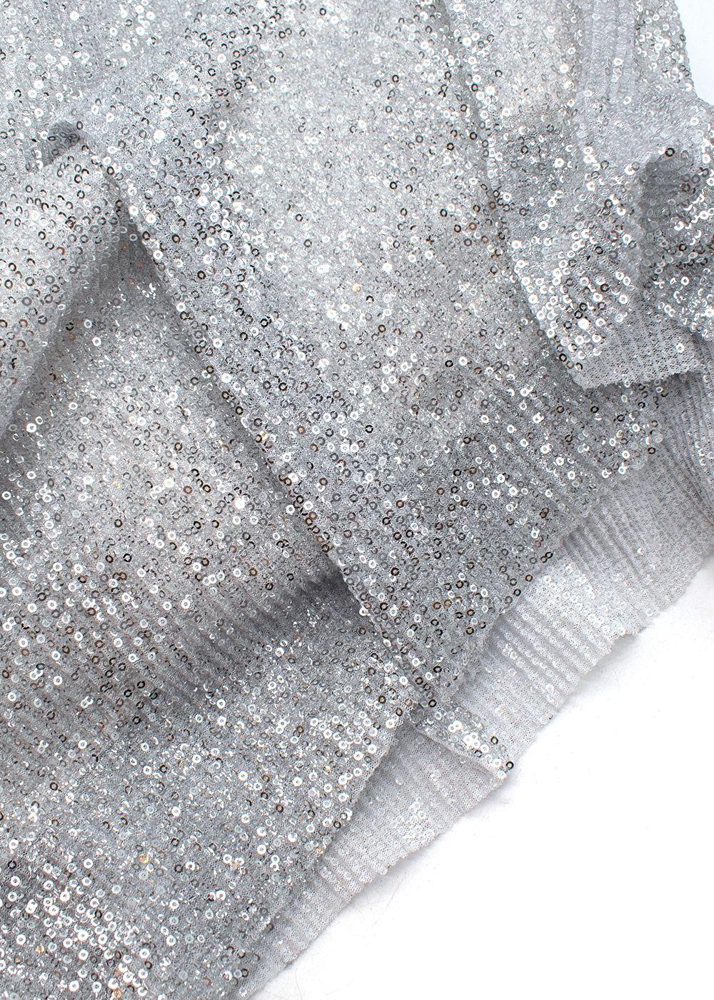 Silver Sequin Embellished Frill Sleeved Maxi Dress