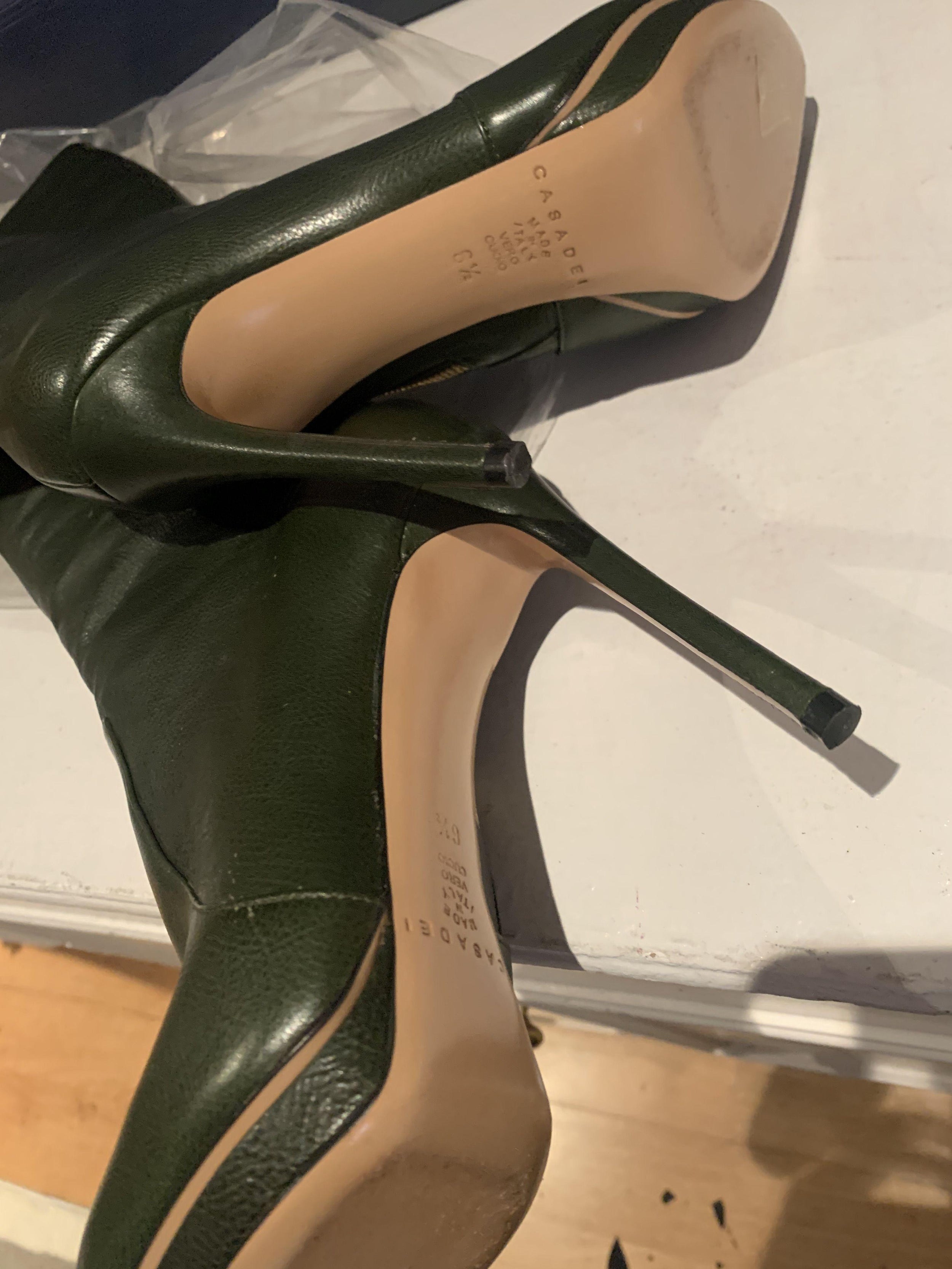 Casadei Bottle Green Leather Knee Boots