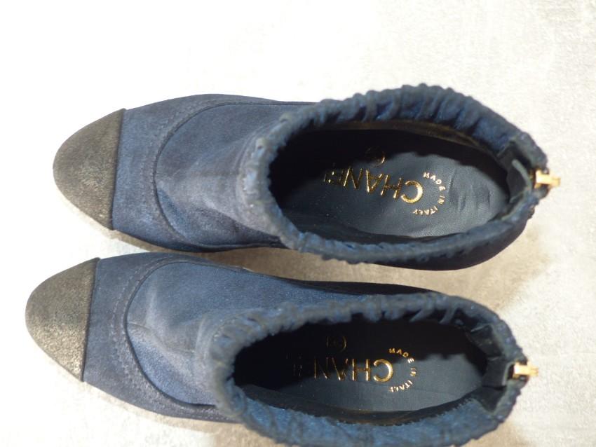 Chanel Blue Cap-Toe Suede Ankle Boots