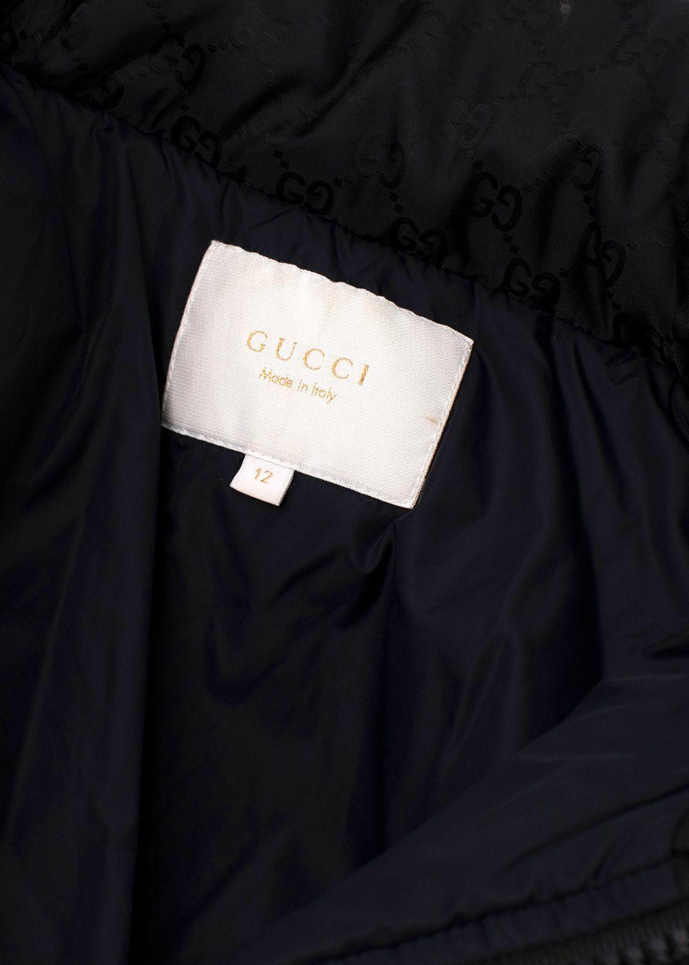 Gucci Kids 12Y Black Monogram Logo Puffer Jacket