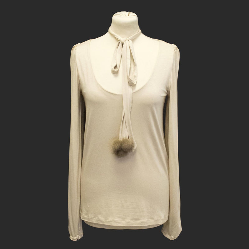 Schumacher beige top with fox fur