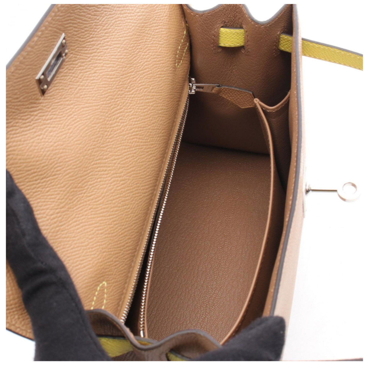 Hermès Kelly 25 Tricolore bag 25 in Chai, Citron and Mauve Epsom Leather with Silver hardware
