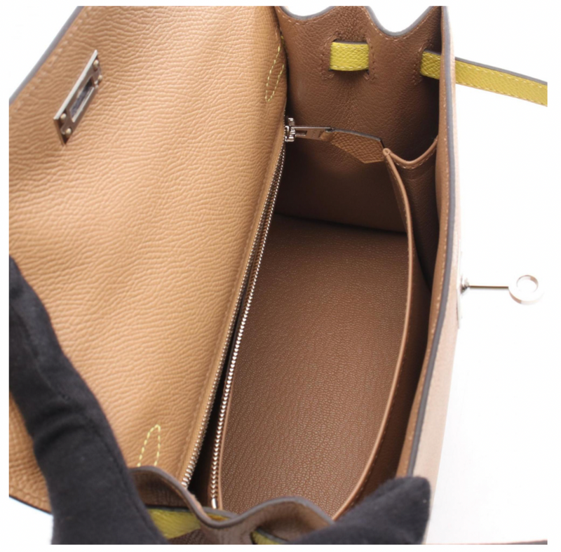 Hermès Kelly 25 Tricolore bag 25 in Chai, Citron and Mauve Epsom Leather with Silver hardware