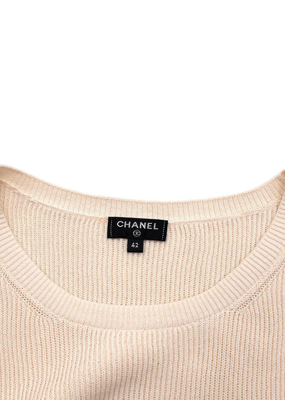 Cream Silk Blend Knit Striped Vest