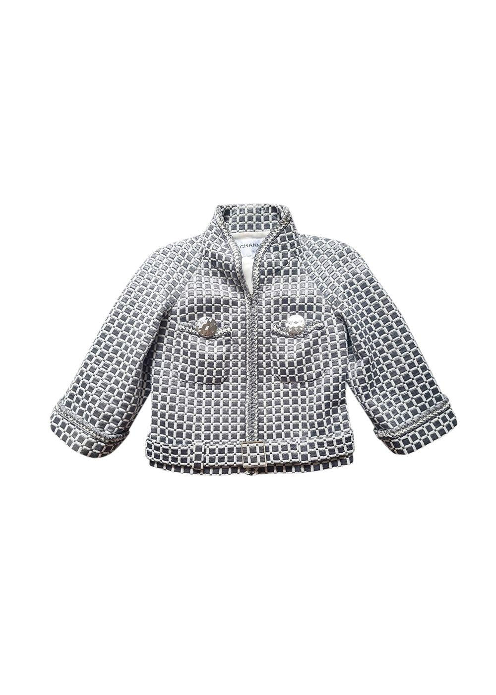 Grey Cropped Braided Edge Tweed Jacket