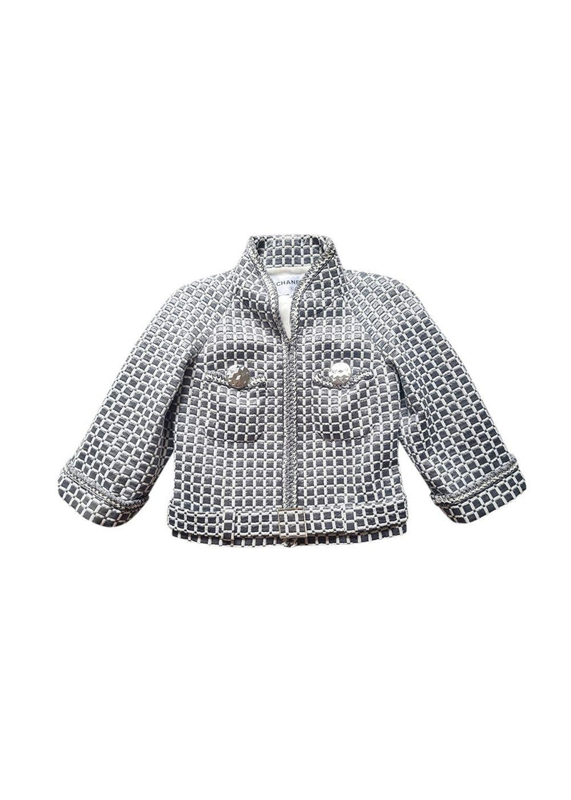 Grey Cropped Braided Edge Tweed Jacket