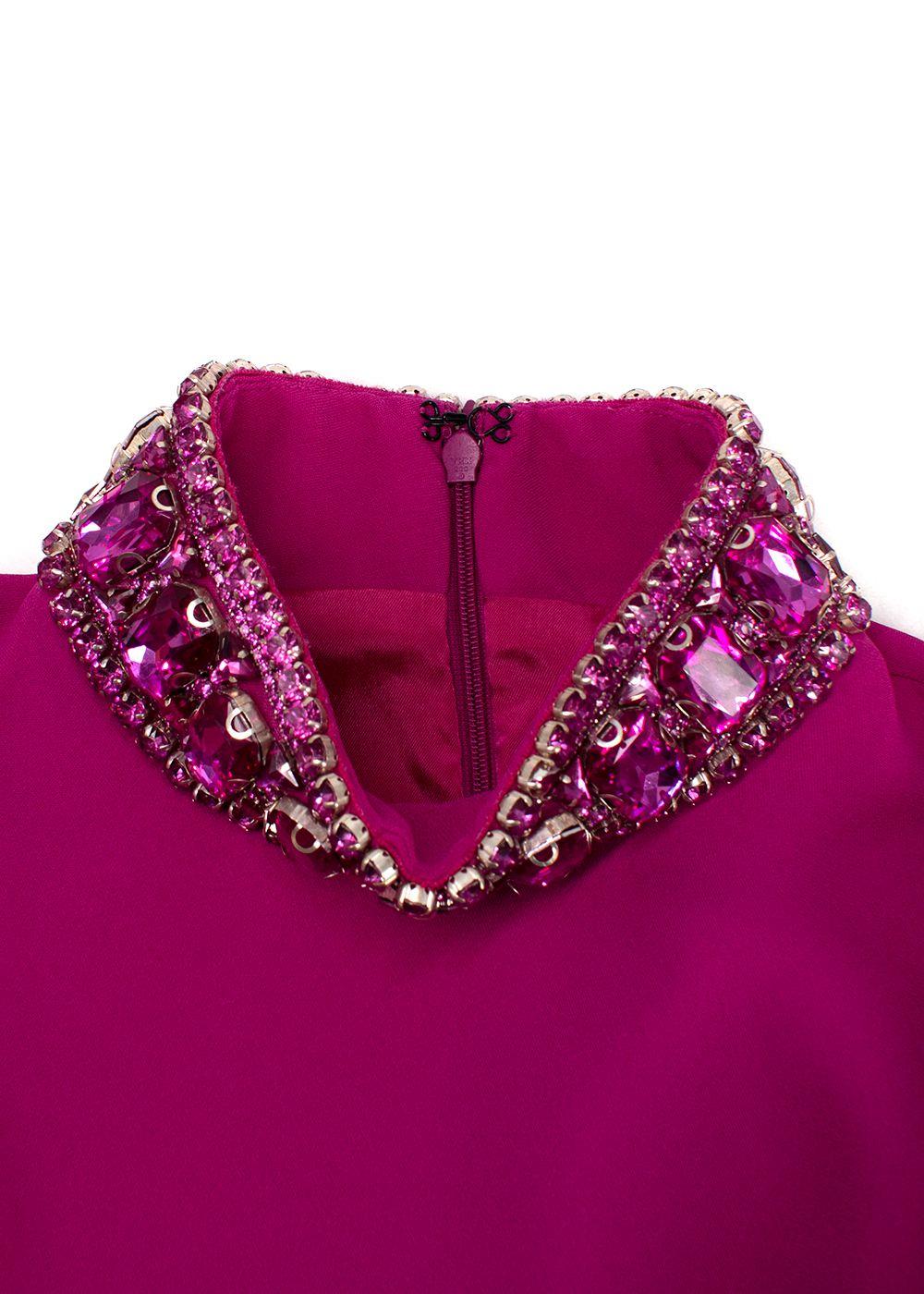 Andrew GN Fuchsia Crystal Embellished Neck Mini Dress