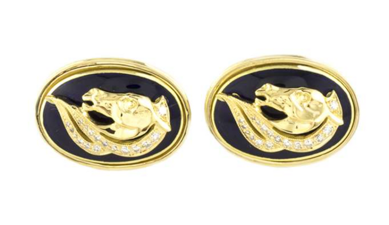 Bespoke Yellow Gold Enamel/Diamond Tie Slide & Cufflinks