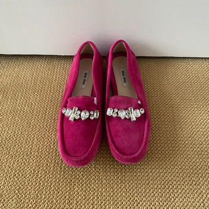 Fuschia Pink Embellished Suede Moccasins