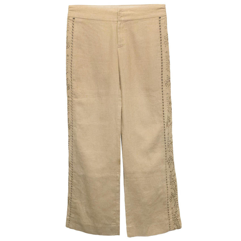 Rebecca Taylor Camel Linen Trousers with Floral Sides