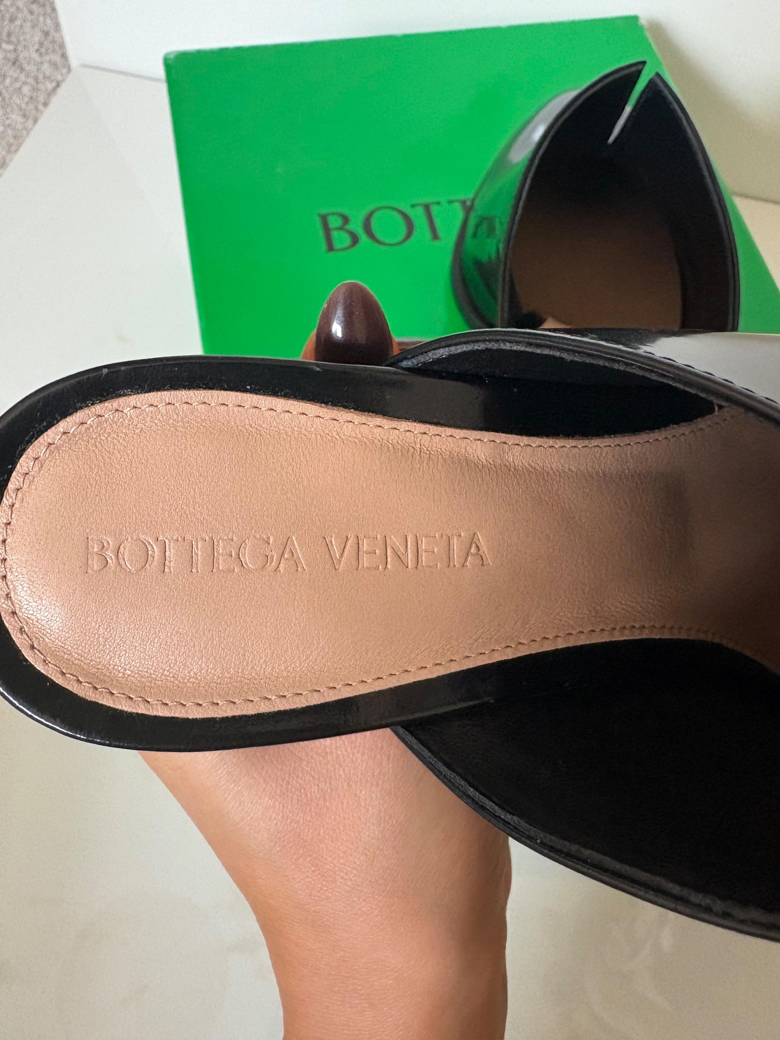 Bottega Veneta Black Patent Leather Cha Cha Mules