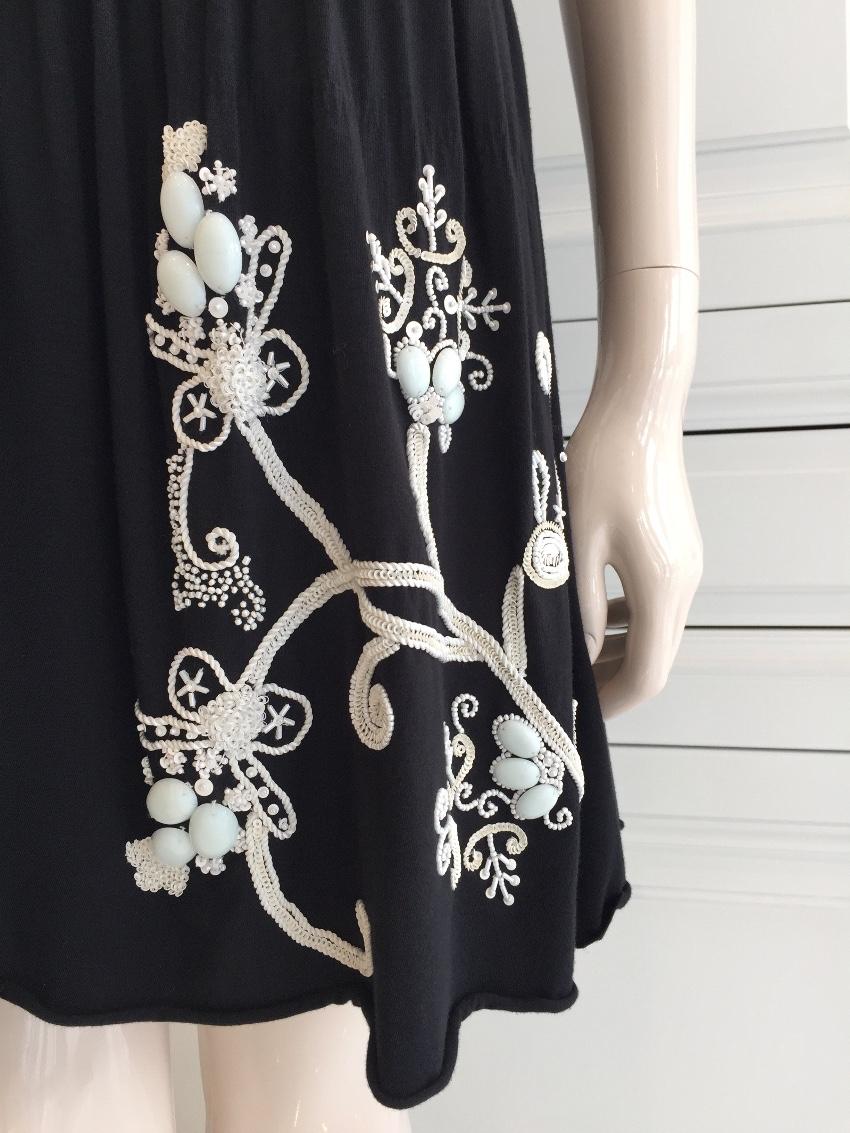 Gaetano Navarra Hand Embroidered Black & White Beaded Dress