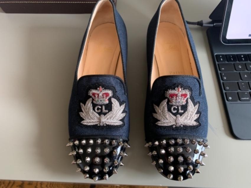 Christian Louboutin Denim Intern Spiked Flats