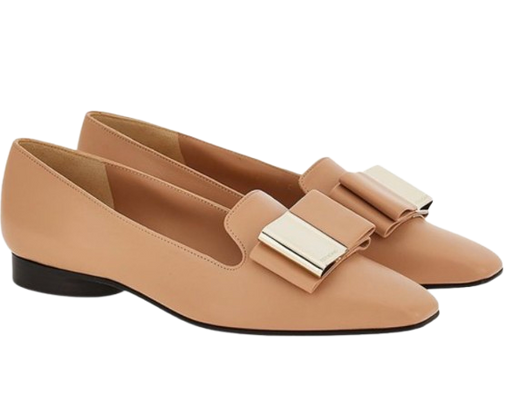 Ferragamo Leda Camel Leather Bow Detail Loafers