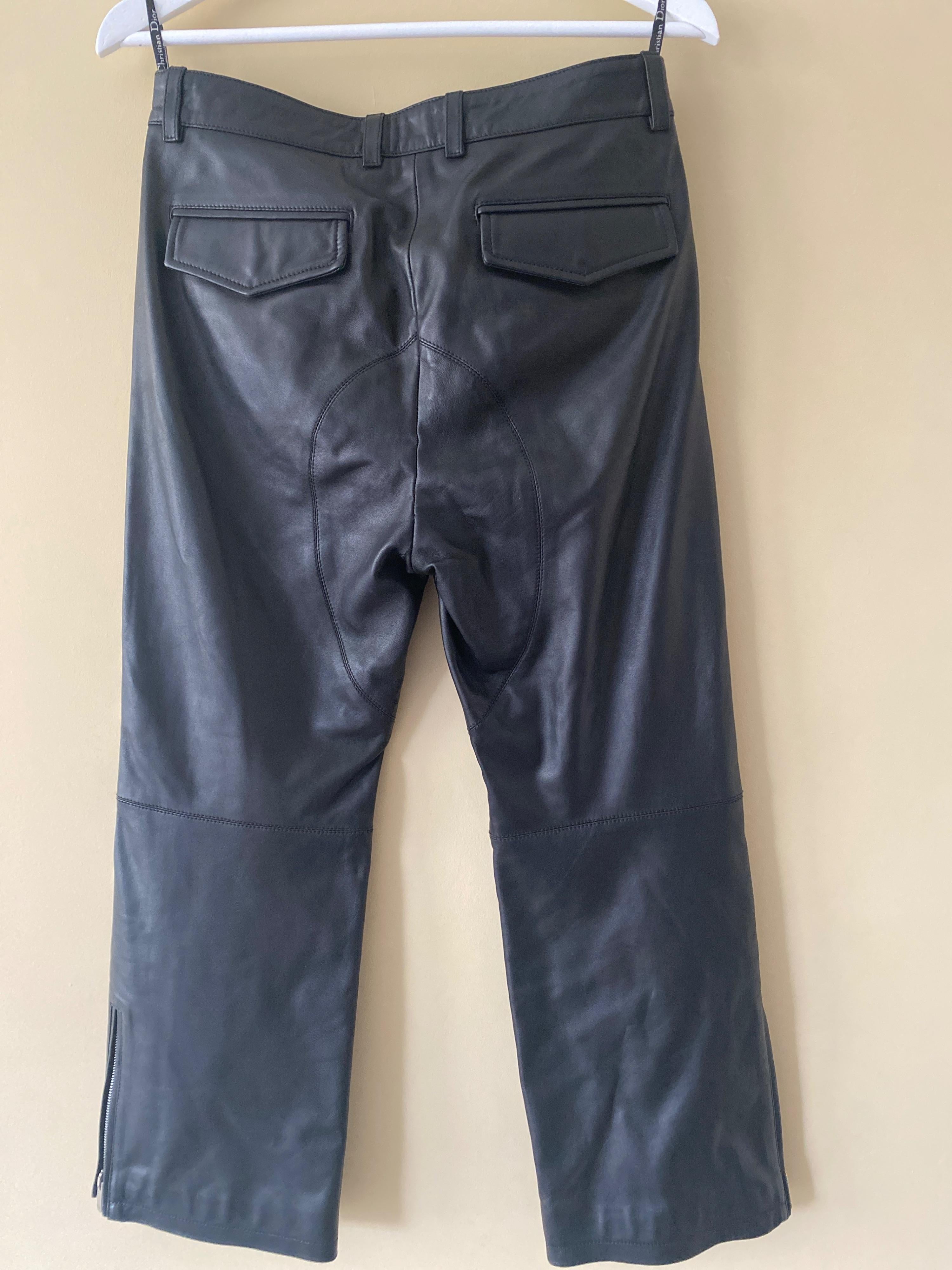 Dior Black Leather Straight Leg Biker Trousers