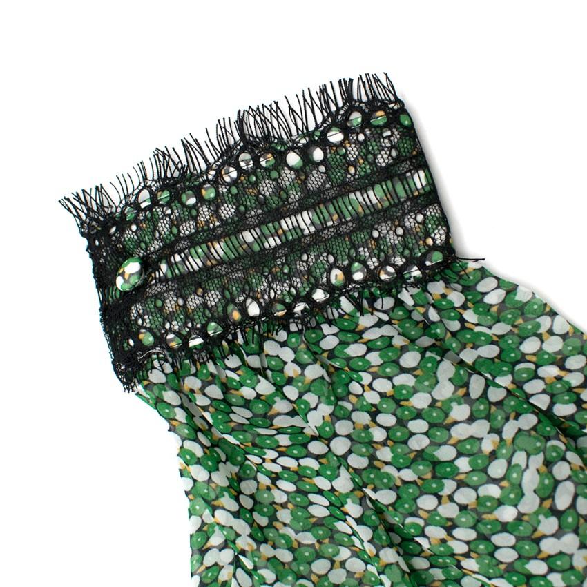 Mikael Aghal Green floral print dress with black lace trim