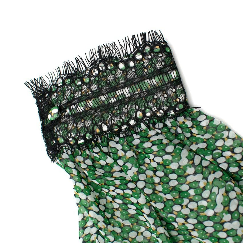 Mikael Aghal Green floral print dress with black lace trim