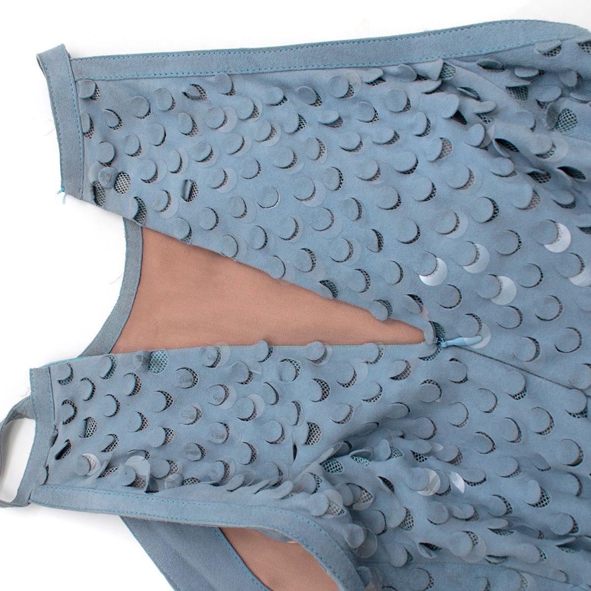 Blue Suede Sequin Embellished Sleeveless Dress