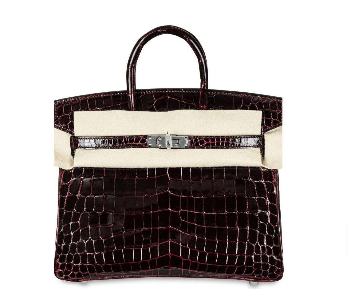 Hermes Birkin 25 in Bordeaux Shiny Niloticus Crocodile with Palladium Hardware