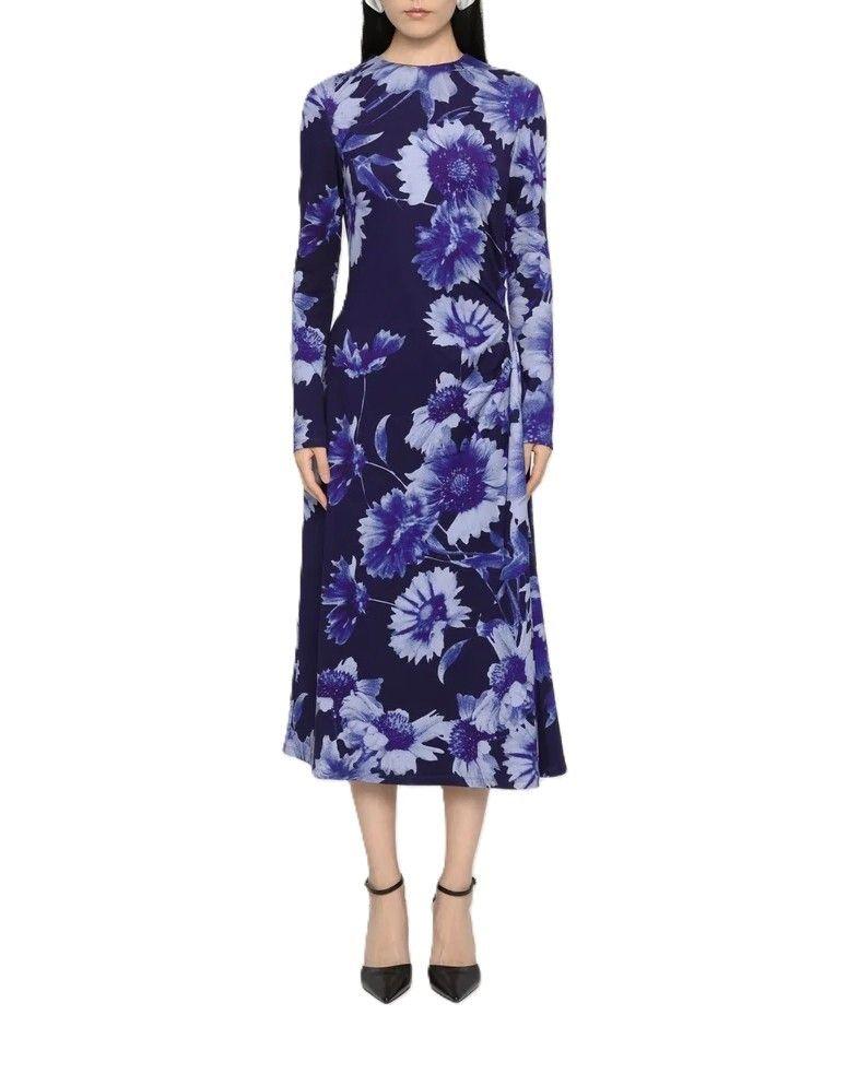 Erdem Printed Blue Jersey Midi Dress