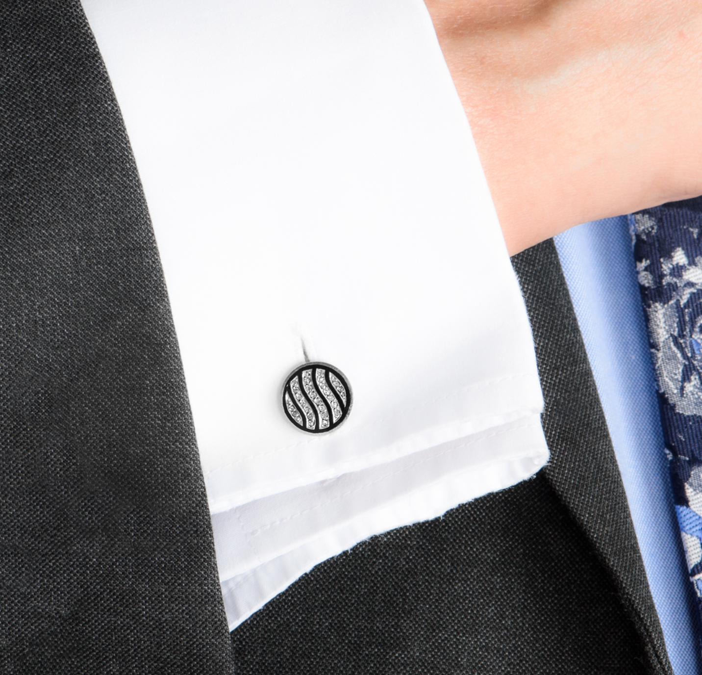 White Gold Diamond & Enamel Cufflinks