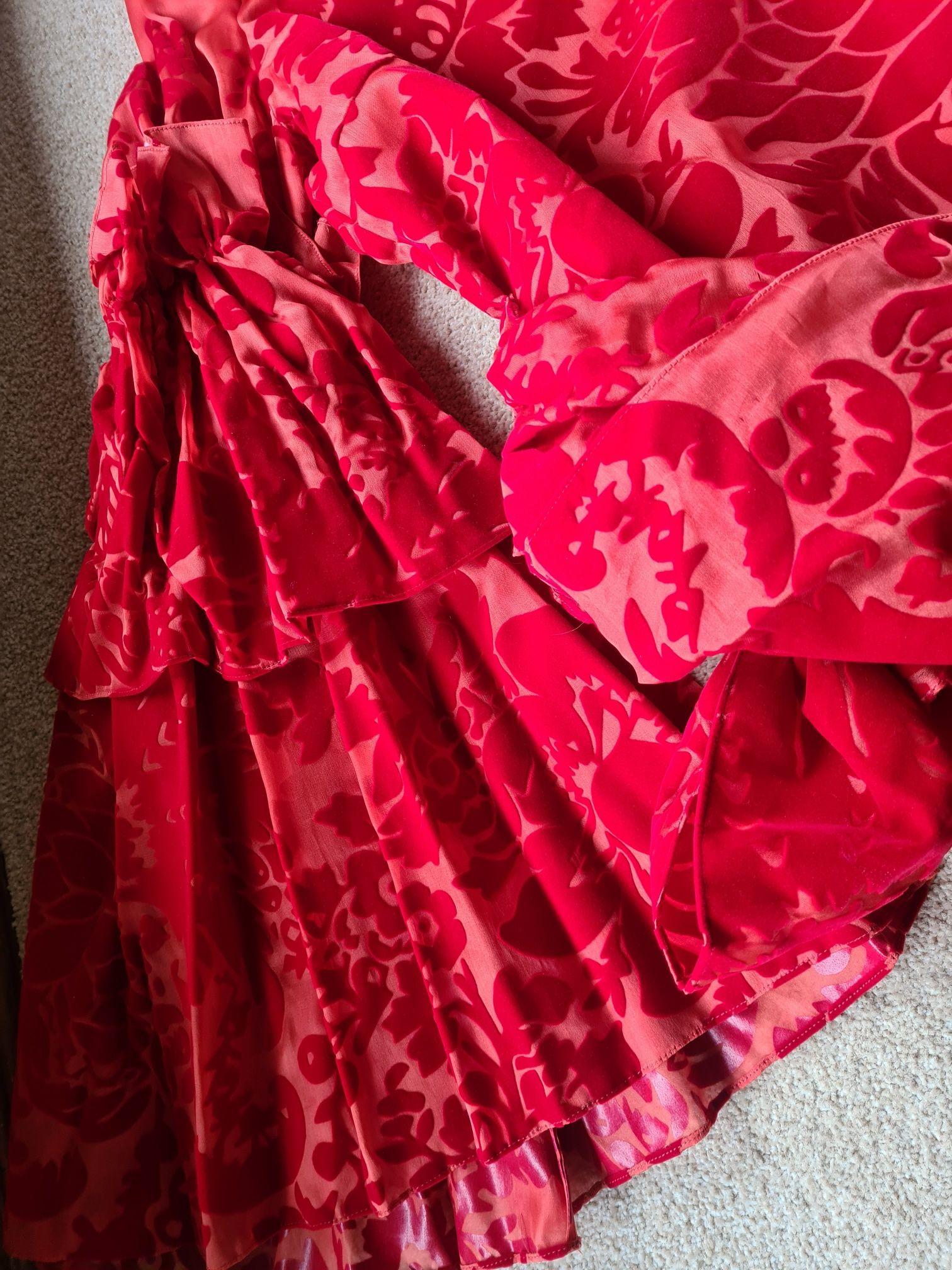 Red Flocked Silk Organza Top