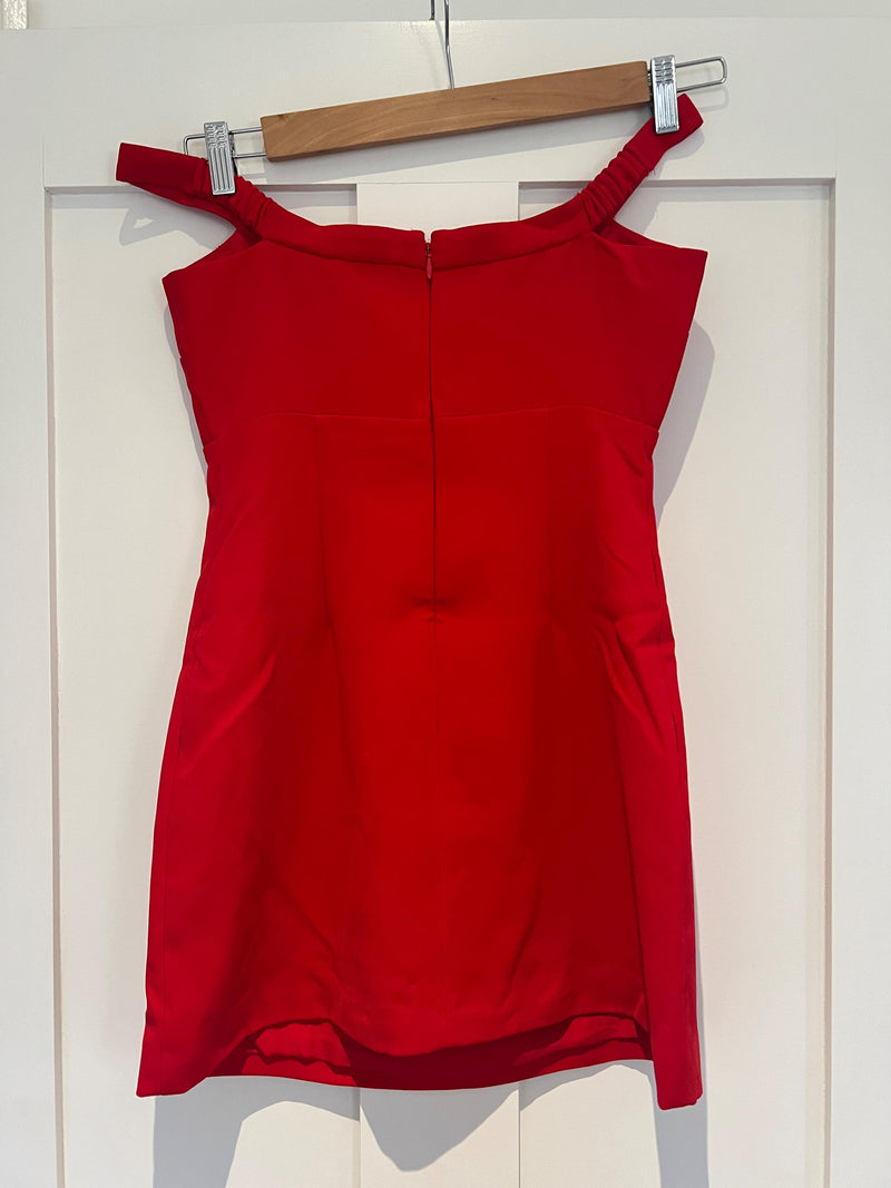 Self Portrait Red Crystal Bow Detail Mini Dress