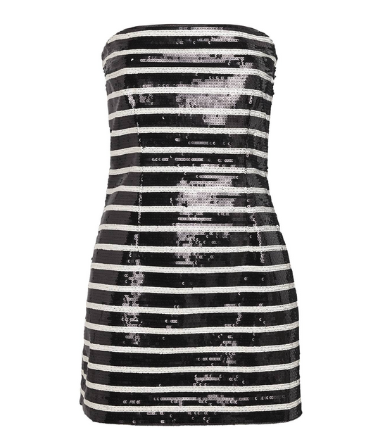 Veronica Beard Cala Strapless Striped Sequined Mini Dress