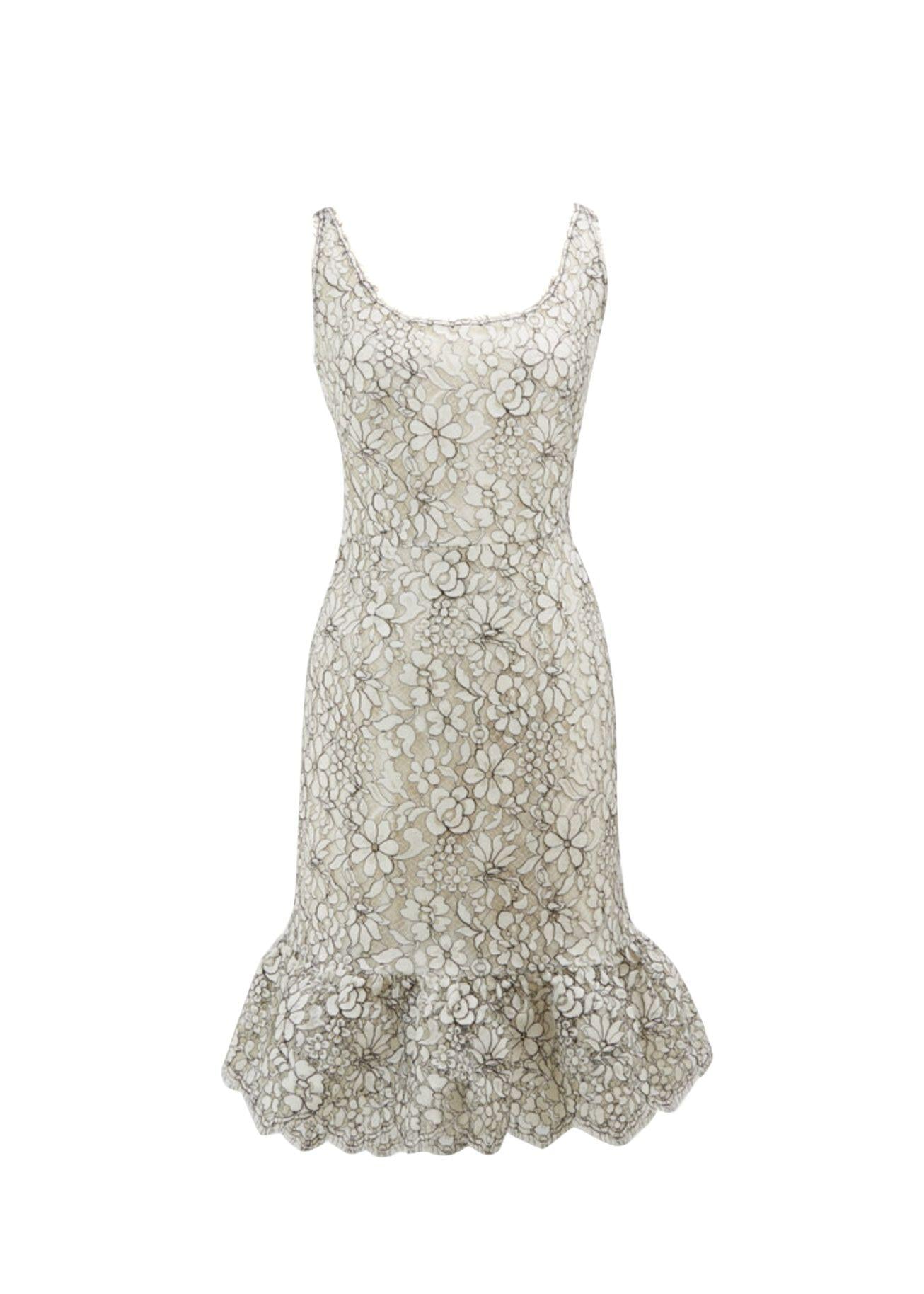 White Floral Lace Frilled Dress