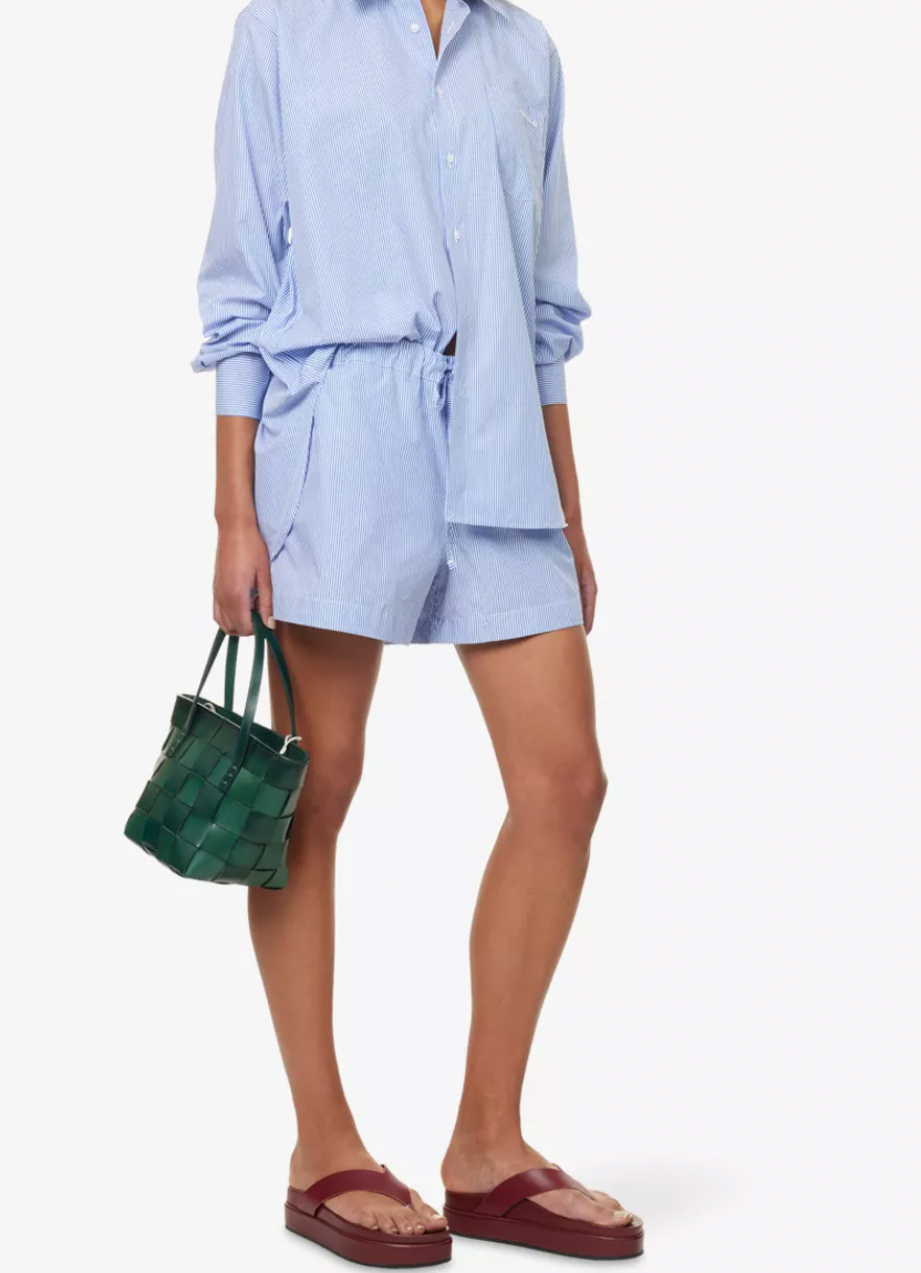 Current Hunza G Blue Pinstripe Crinkle Shorts Tie Waist