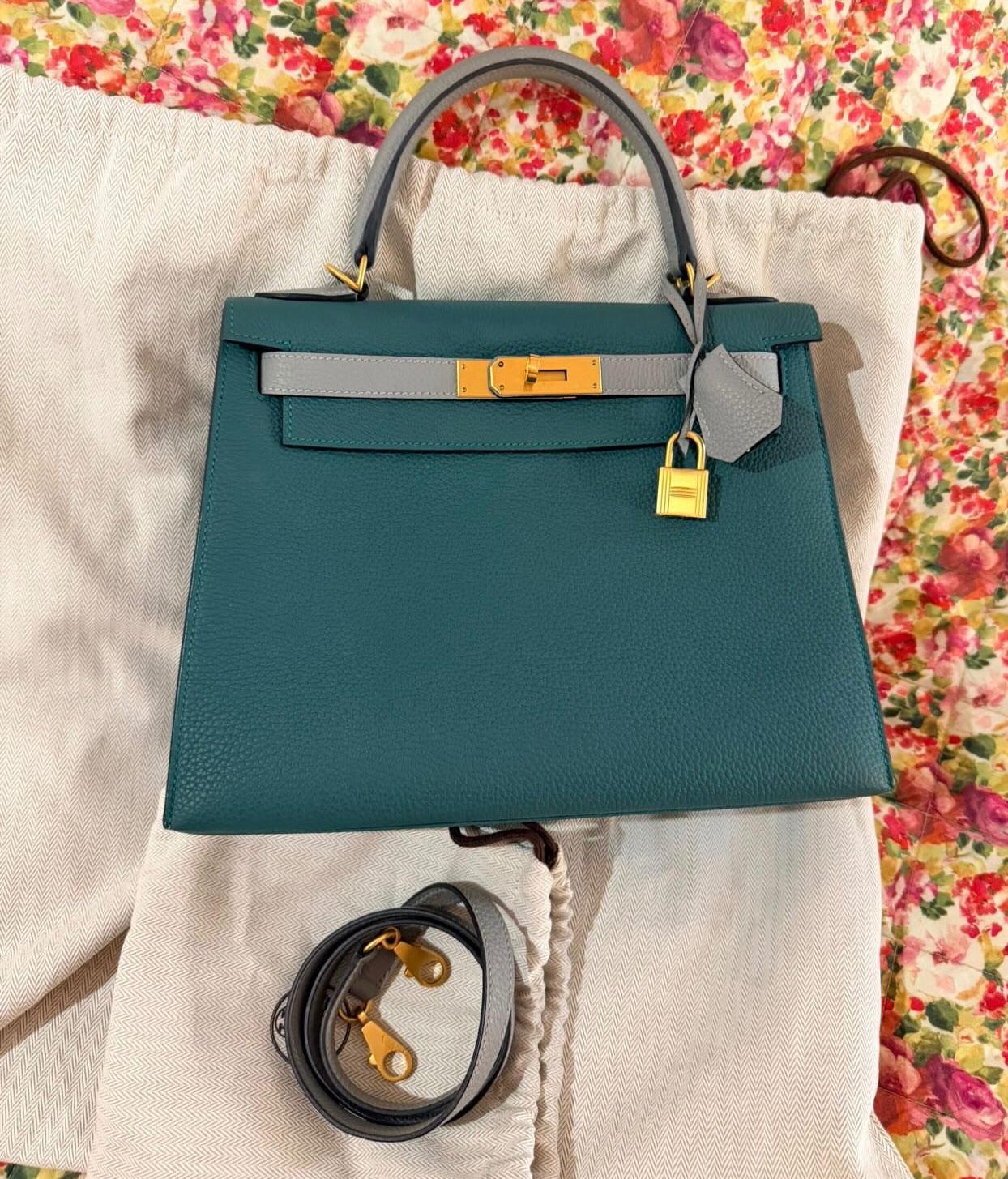 Hermes Malachite And Gris Mouette Togo Leather Kelly 28