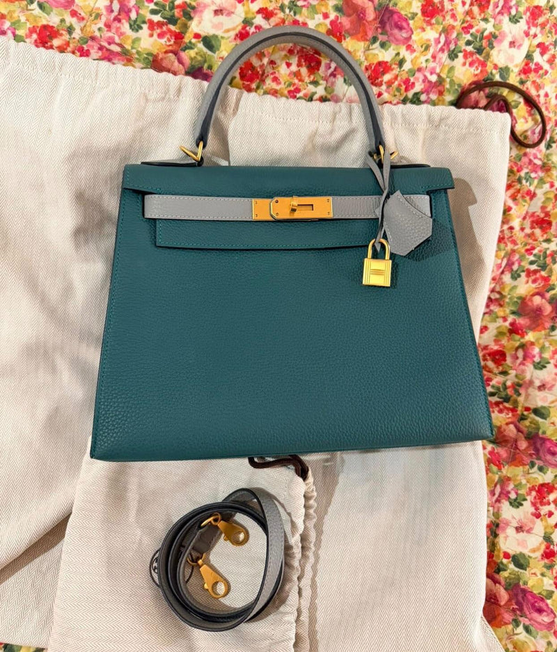 Hermes Malachite And Gris Mouette Togo Leather Kelly 28