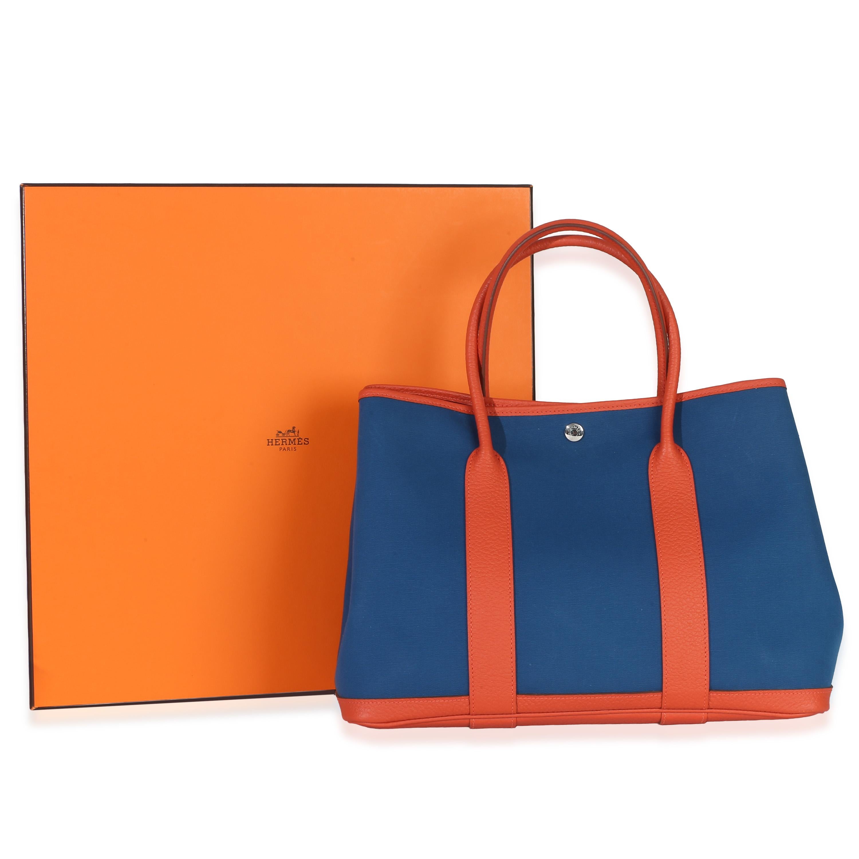 Hermès Bleu Outremer Capucine Toile Officier Vache Country Garden Party 36 PHW