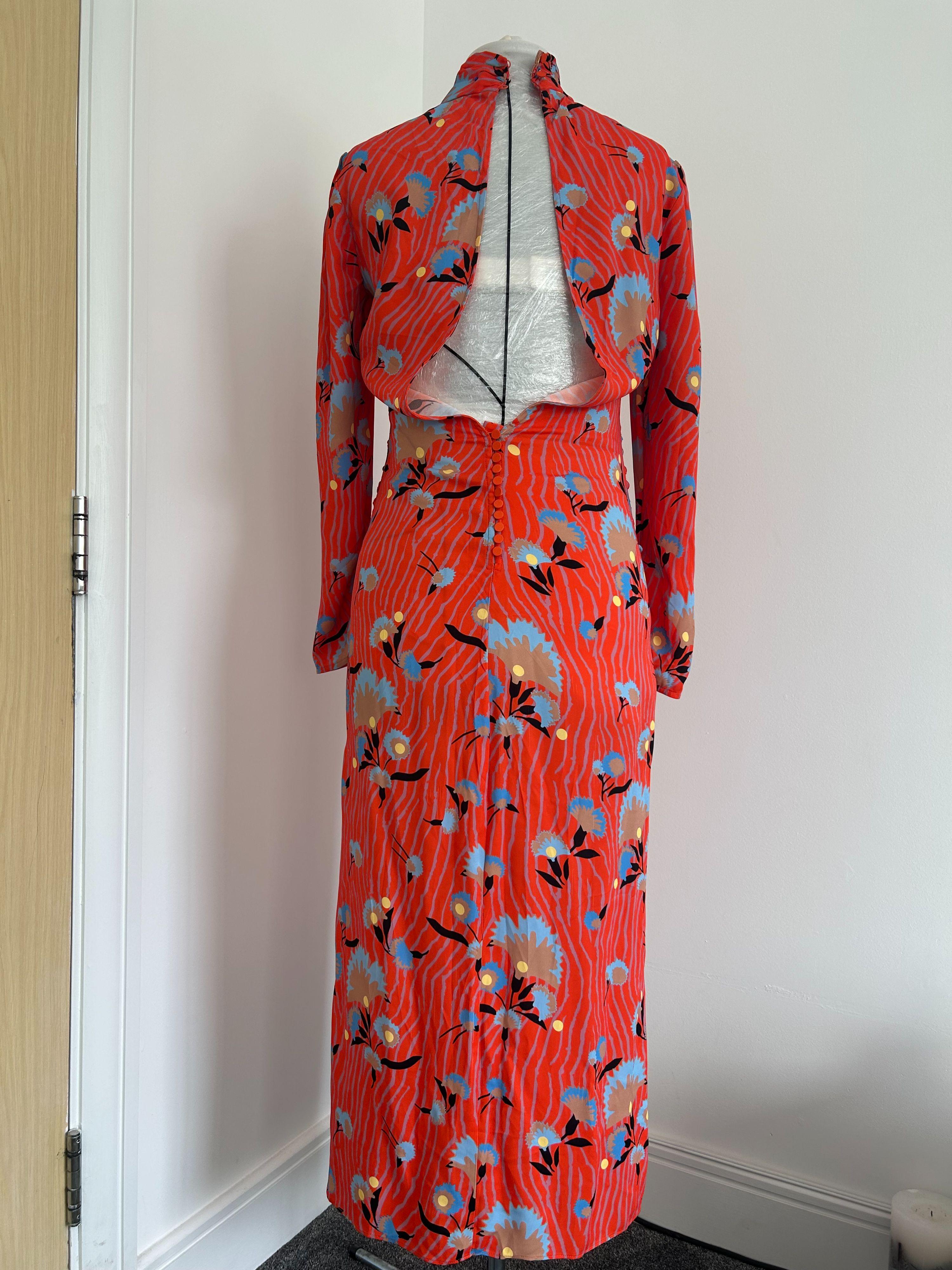 Orange Botanical Floral Printed Midi Dress